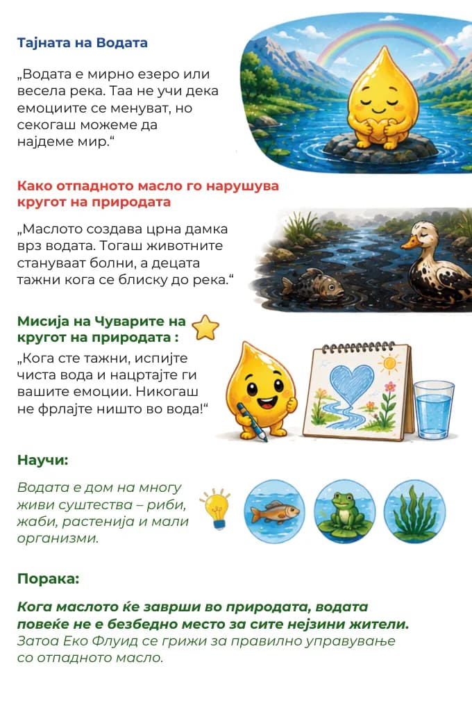 Капко картичка „Капко и емоциите како Река“ — задна страна со едукативната содржина.